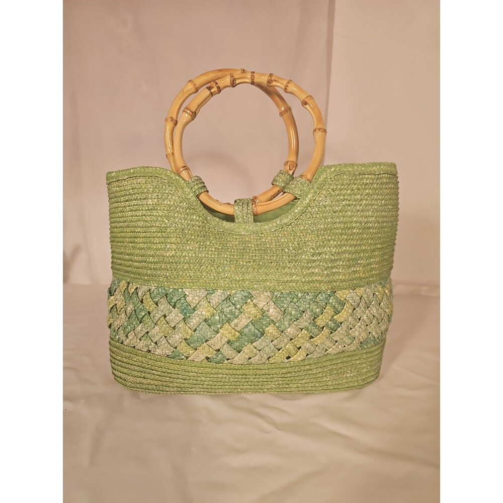 Vintage Bamboo Handle Straw Purse/Tote Y2K Green